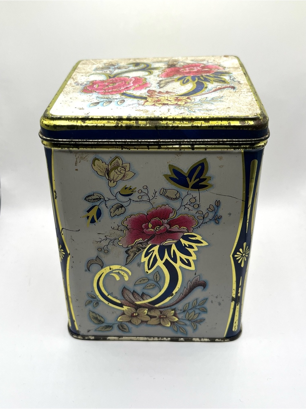 Vintage 1987 Floral Decorative Tin - Pink & Gold Accents